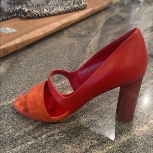 Hermes Two-Tone Red and Orange Peep Toe Block Heel